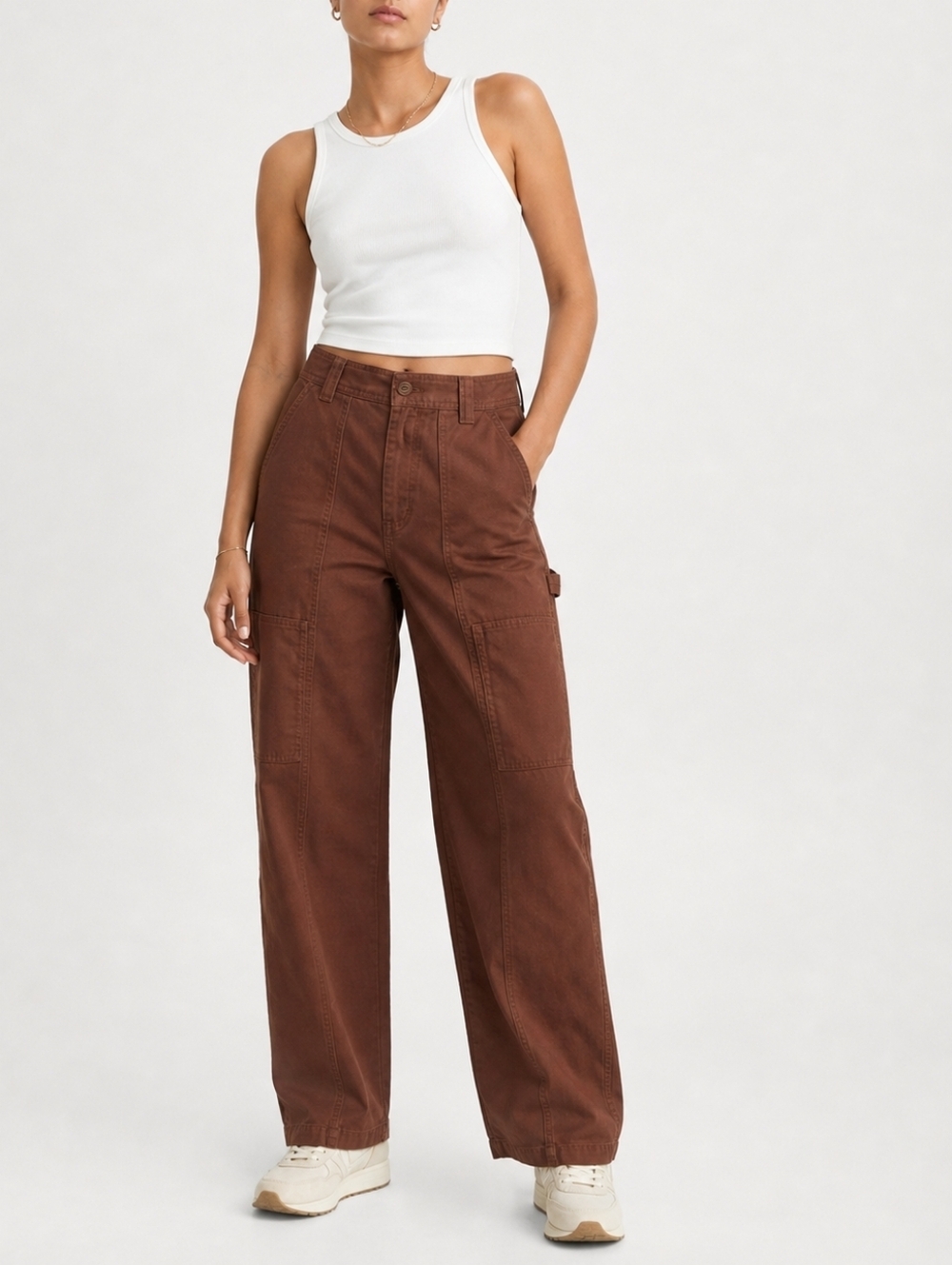 Aritzia Wide-Leg Utility Trousers in Brown